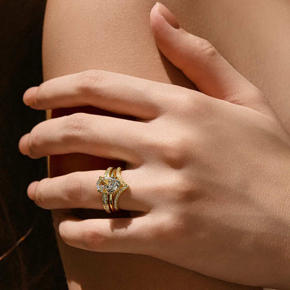 Nolindra solitaire engagement ring with oval Moissanite and pavé hidden halo on hand