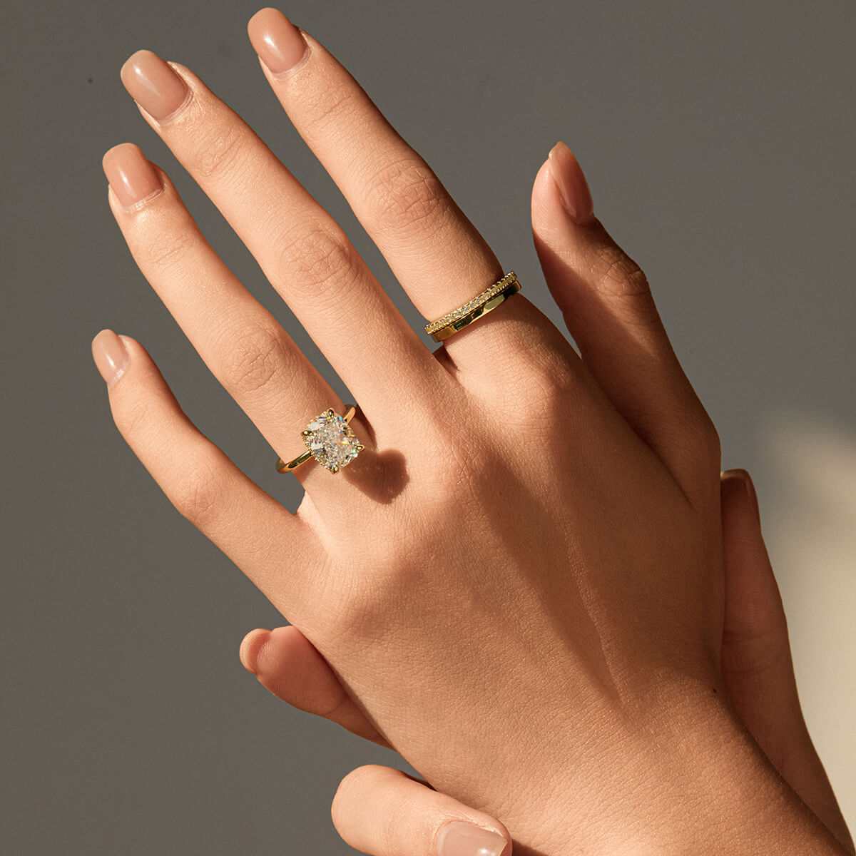 Lirawen 3.5 ct cushion-cut moissanite solitaire ring with hidden halo on hand
