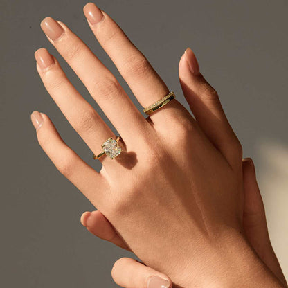 Lirawen 3.5 ct cushion-cut moissanite solitaire ring with hidden halo on hand