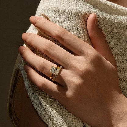 Lirawen 3.5 ct cushion-cut moissanite ring with hidden halo and solitaire gold band on hand