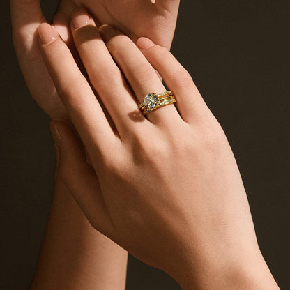 Zaelawen gold ring with round 2-carat moissanite stone and hidden halo on hand