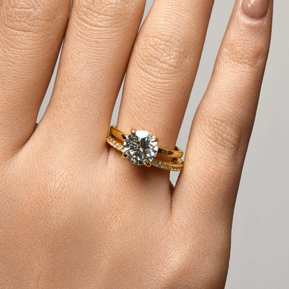 Zaelawen gold ring with round 2-carat moissanite stone and hidden halo on hand