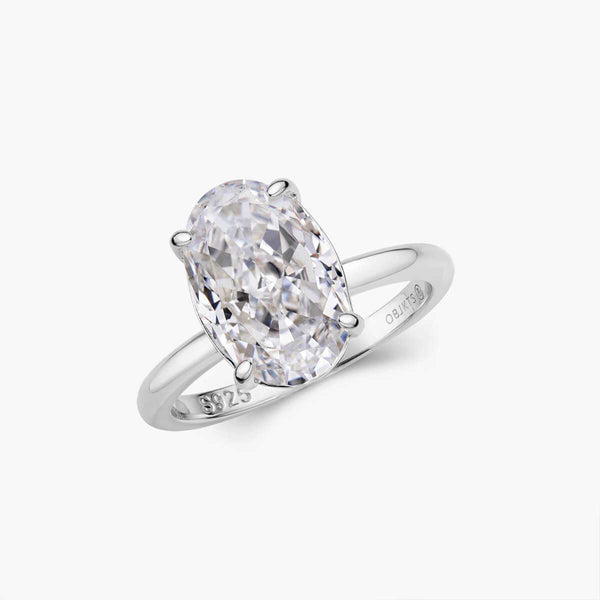 Deus Ring Pherinwen oval-cut 3-carat moissanite solitaire with crushed ice effect and silver band