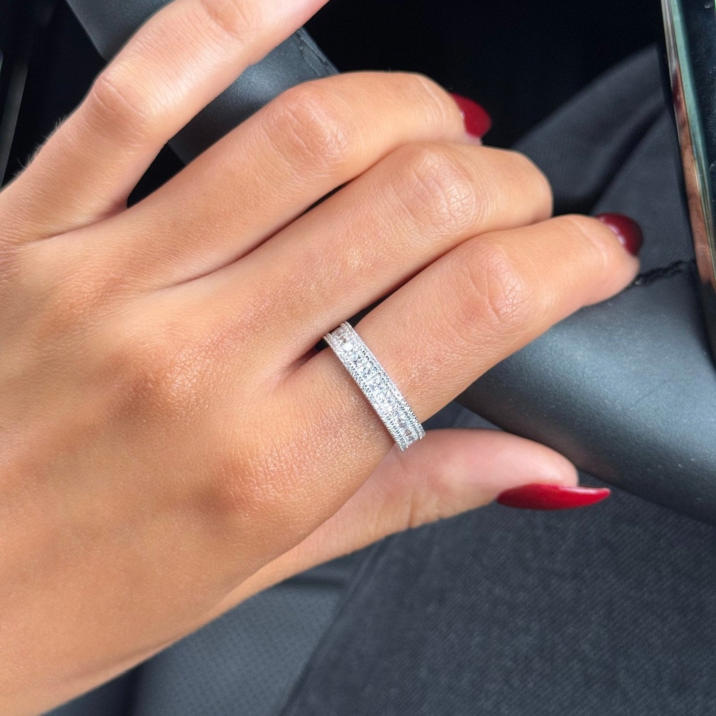 Kethriel 1.5 Carat Radiant Eternity Moissanite Band in 925 Silver