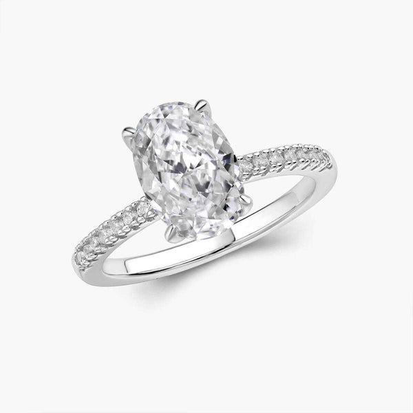 Cherie ring Aeloria with 2 carat oval moissanite solitaire and pave band