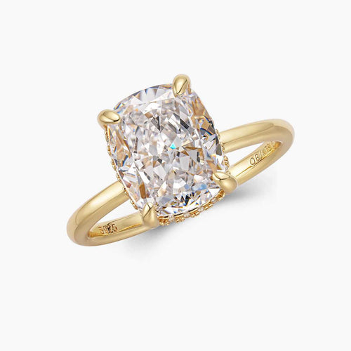 Lirawen gold ring with 3.5 ct cushion-cut moissanite and hidden halo solitaire design