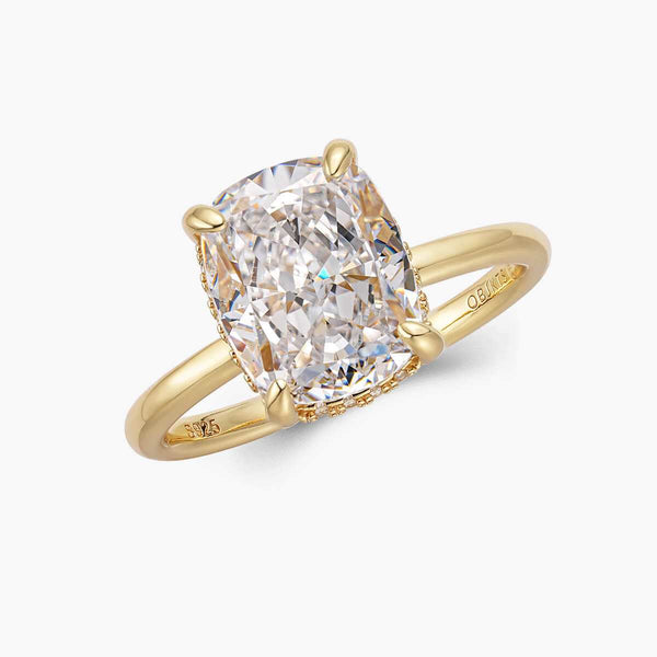 Lirawen gold ring with 3.5 ct cushion-cut moissanite and hidden halo solitaire design
