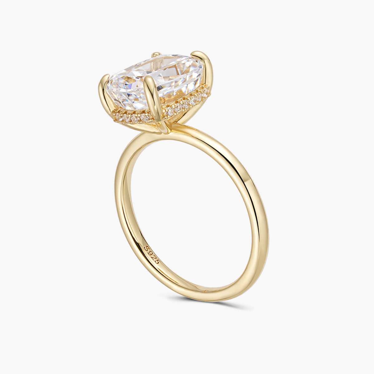 Lirawen gold ring with 3.5 ct cushion-cut moissanite and hidden halo solitaire design