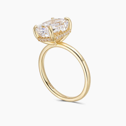 Lirawen gold ring with 3.5 ct cushion-cut moissanite and hidden halo solitaire design
