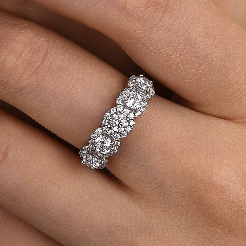 Aurawen 1.5 Carat Round Brilliant Half Eternity Moissanite Band in 925 Silver
