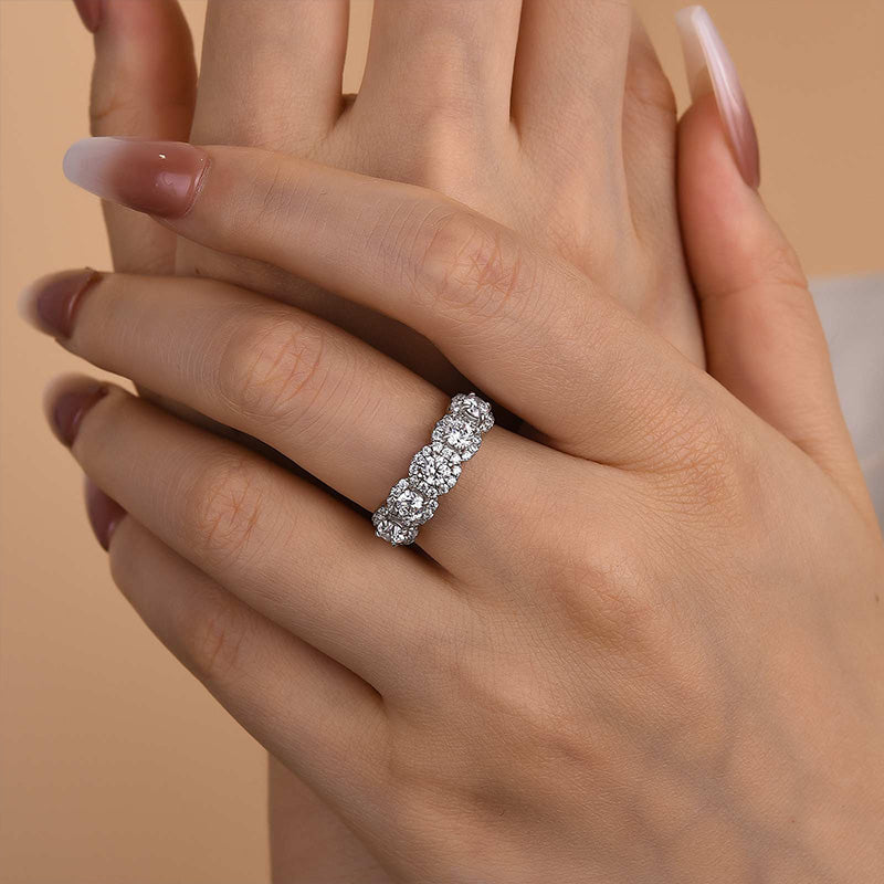 Aurawen 1.5 Carat Round Brilliant Half Eternity Moissanite Band in 925 Silver