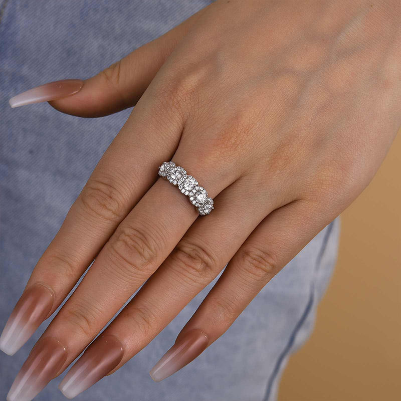 Aurawen 1.5 Carat Round Brilliant Half Eternity Moissanite Band in 925 Silver