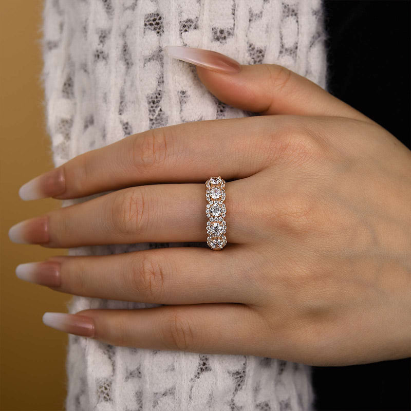 Aurawen 1.5 Carat Round Brilliant Half Eternity Moissanite Band in 925 Silver