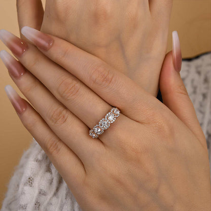 Aurawen 1.5 Carat Round Brilliant Half Eternity Moissanite Band in 925 Silver