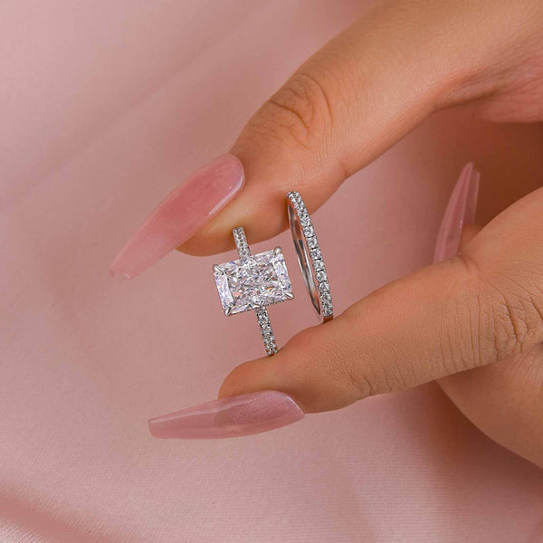 Sinarwen 3.5 Carat Radiant Stackable Moissanite Ring Set in 925 Silver