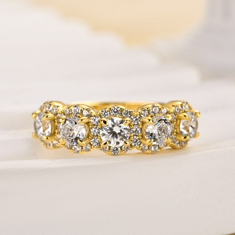Aurawen 1.5 Carat Round Brilliant Half Eternity Moissanite Band in 925 Silver