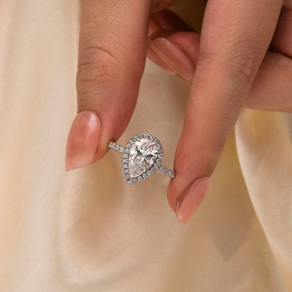 Aevawen 2.2 Carat Pear Halo Moissanite Ring in 925 Silver
