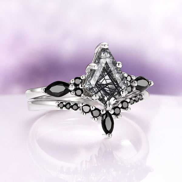 Orithwen 1.5 Carat Kite Stackable Salt and Pepper Ring Set in 925 Silver