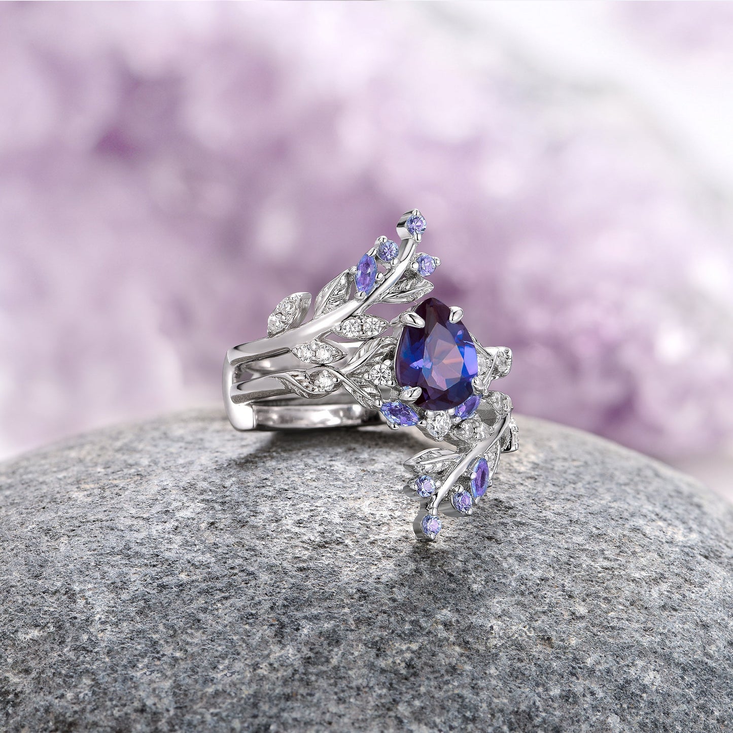 Elarwyn 0.9 Carat Pear Stackable Moonstone Ring Set