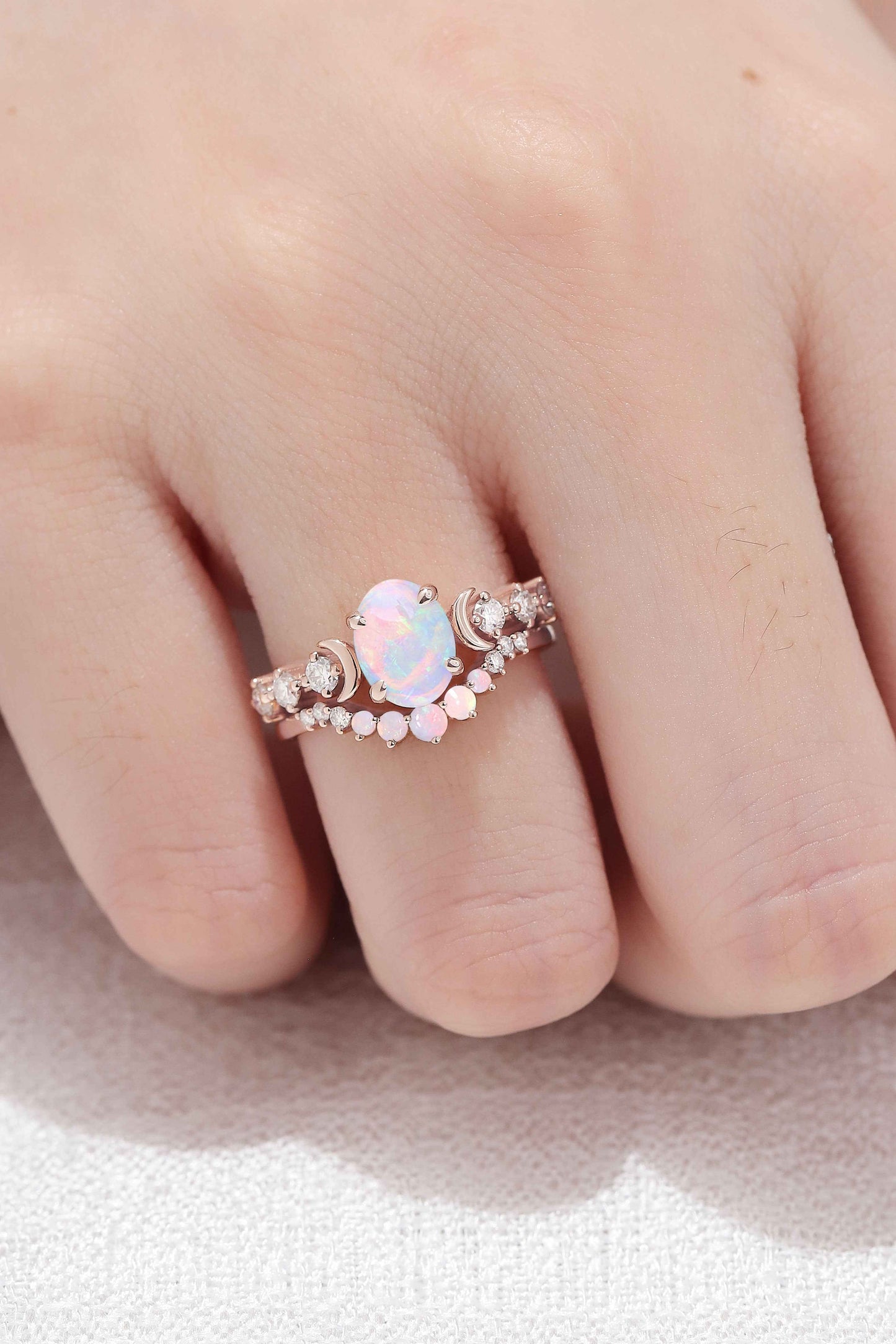 Paloriel 1.5 Carat Oval Stackable Opal Ring Set in 925 Silver