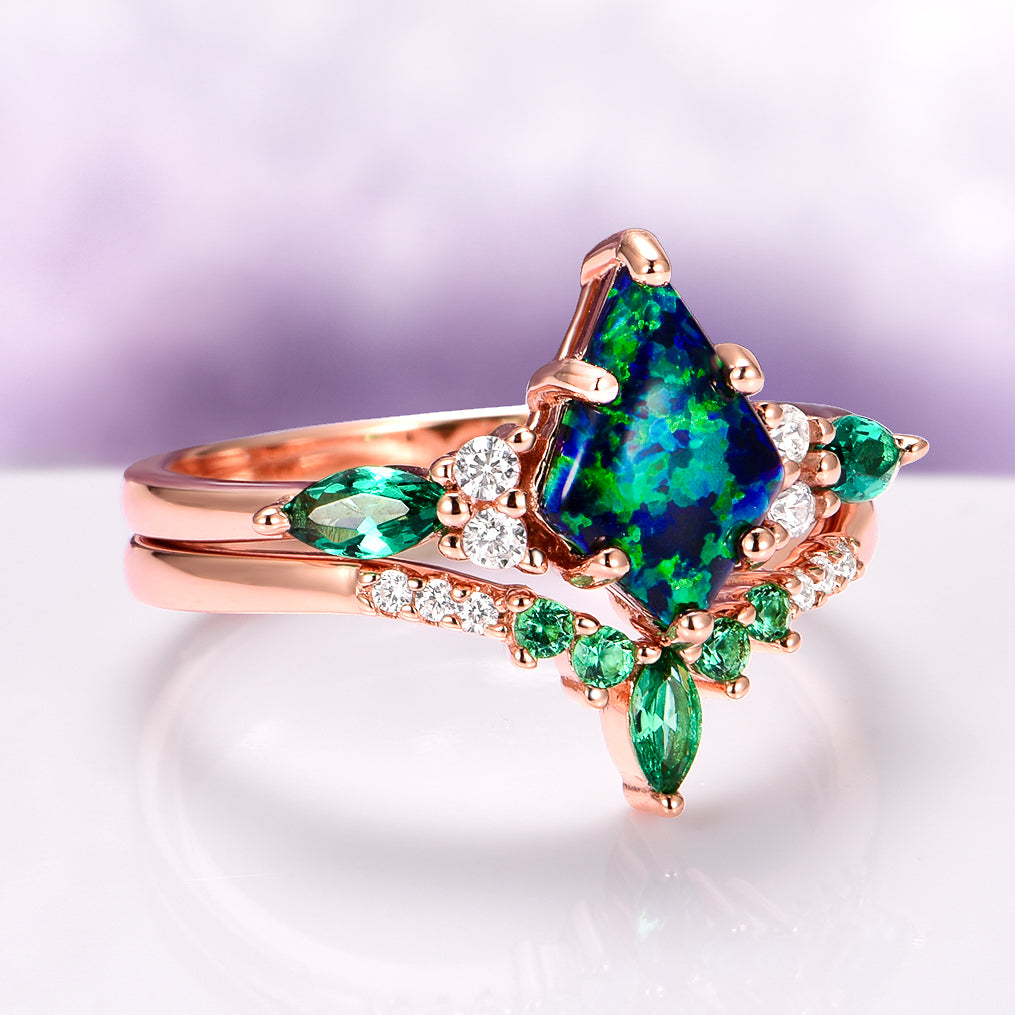 Sylowen 0.9 Carat Pear Stackable Moonstone Ring Set in 18K Rose Gold