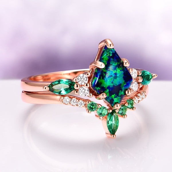 Sylowen 0.9 Carat Pear Stackable Moonstone Ring Set in 18K Rose Gold