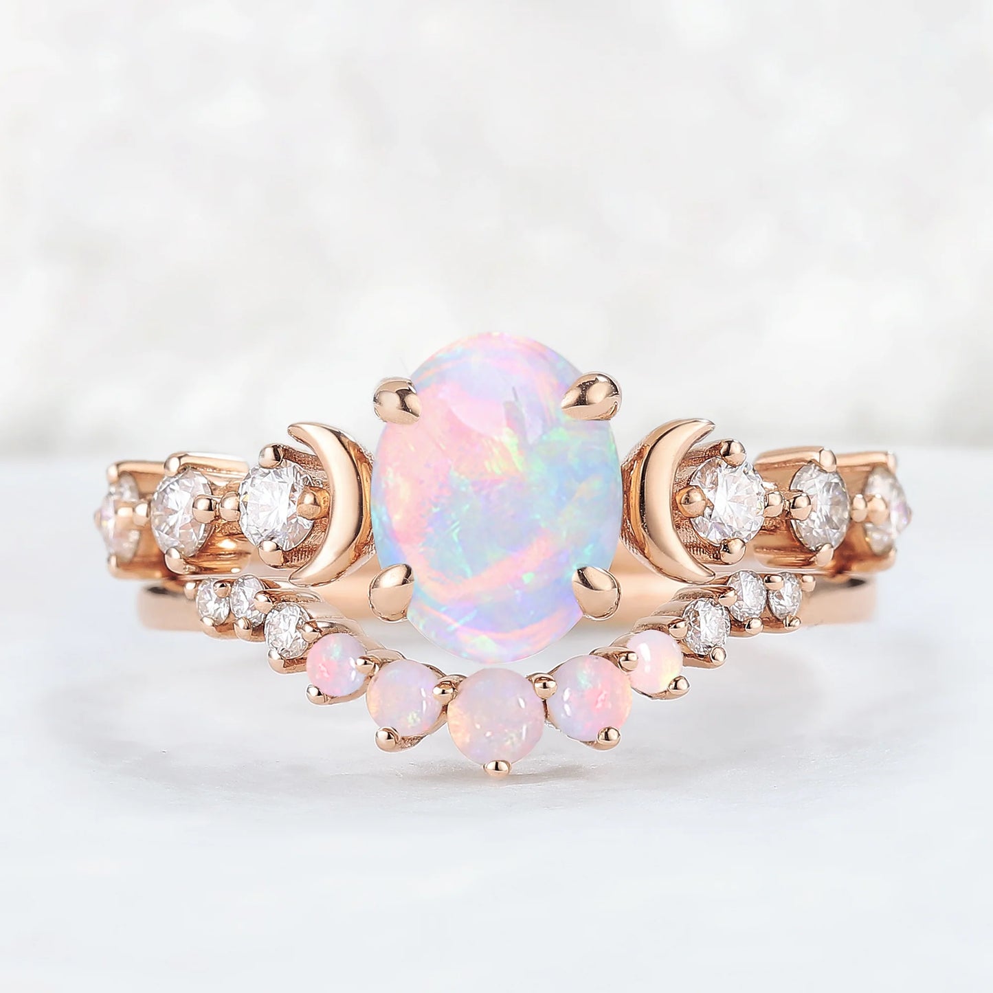 Paloriel 1.5 Carat Oval Stackable Opal Ring Set in 925 Silver