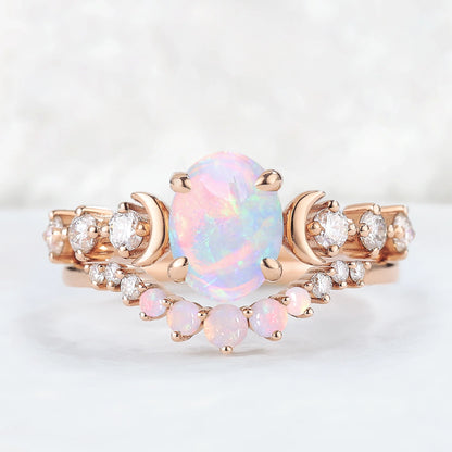 Paloriel 1.5 Carat Oval Stackable Opal Ring Set in 925 Silver