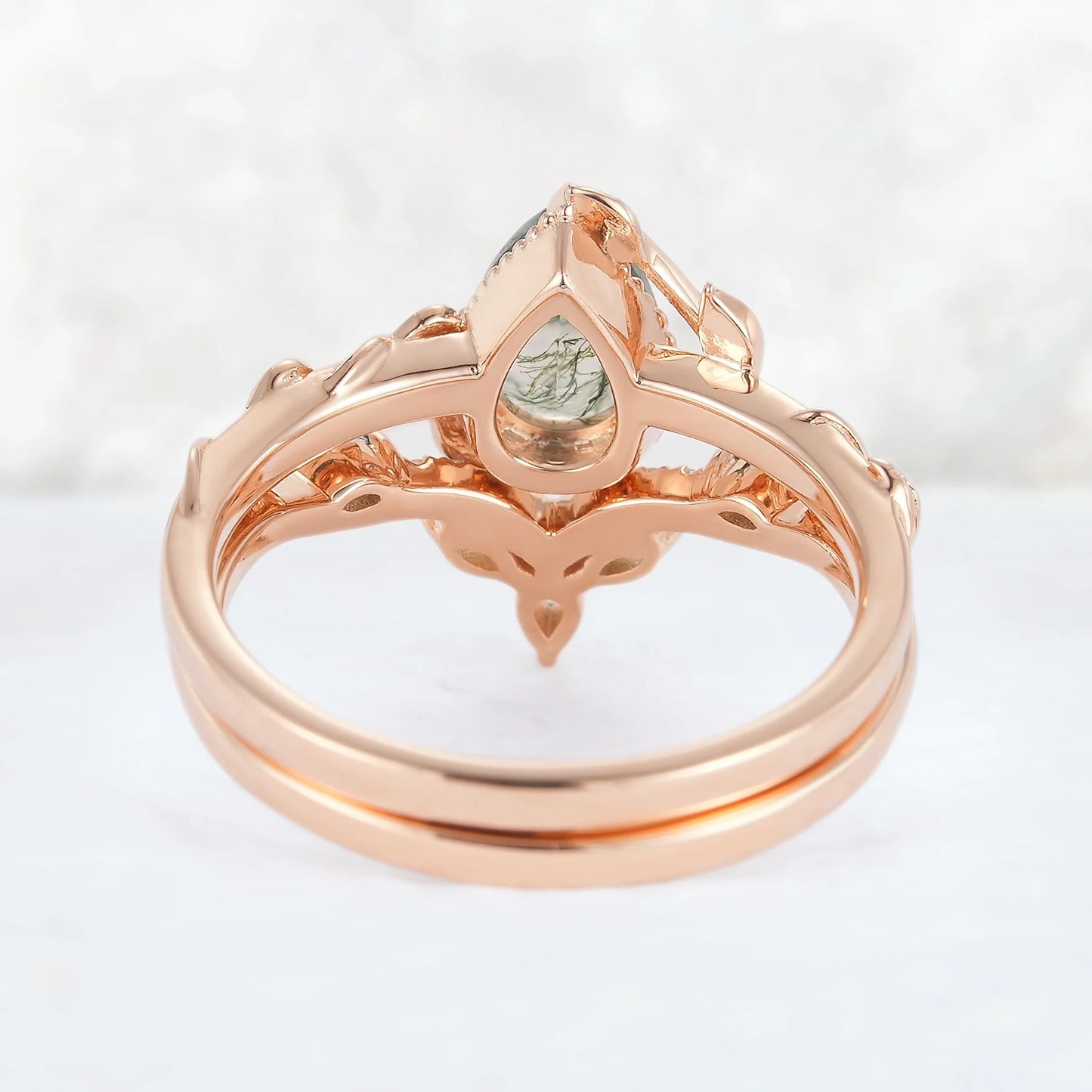 Glariel 1 Carat Pear Stackable Moss Agate Ring Set in 925 Silver