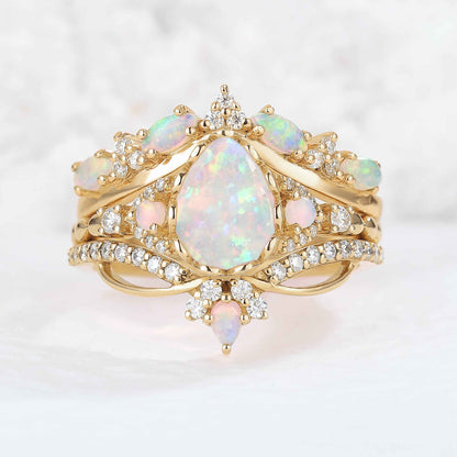 Ciriella 1 Carat Pear Stackable Opal Ring Set in 925 Silver