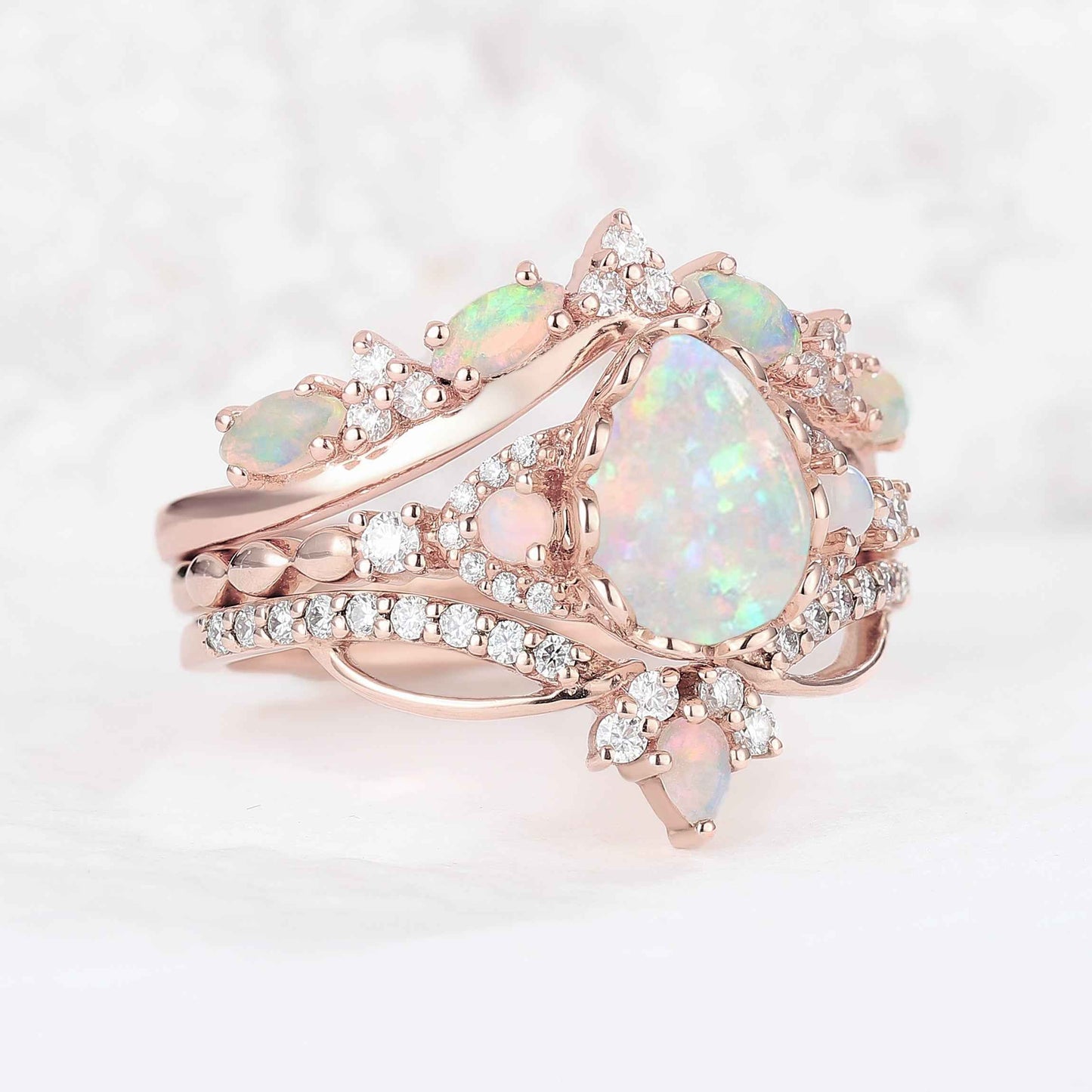 Ciriella 1 Carat Pear Stackable Opal Ring Set in 925 Silver