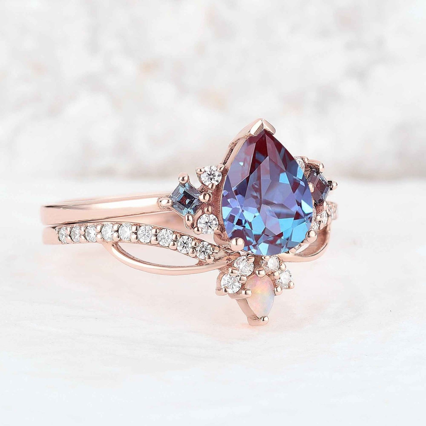 Meloriel 1 Carat Pear Stackable Alexandrite Ring Set in 925 Silver