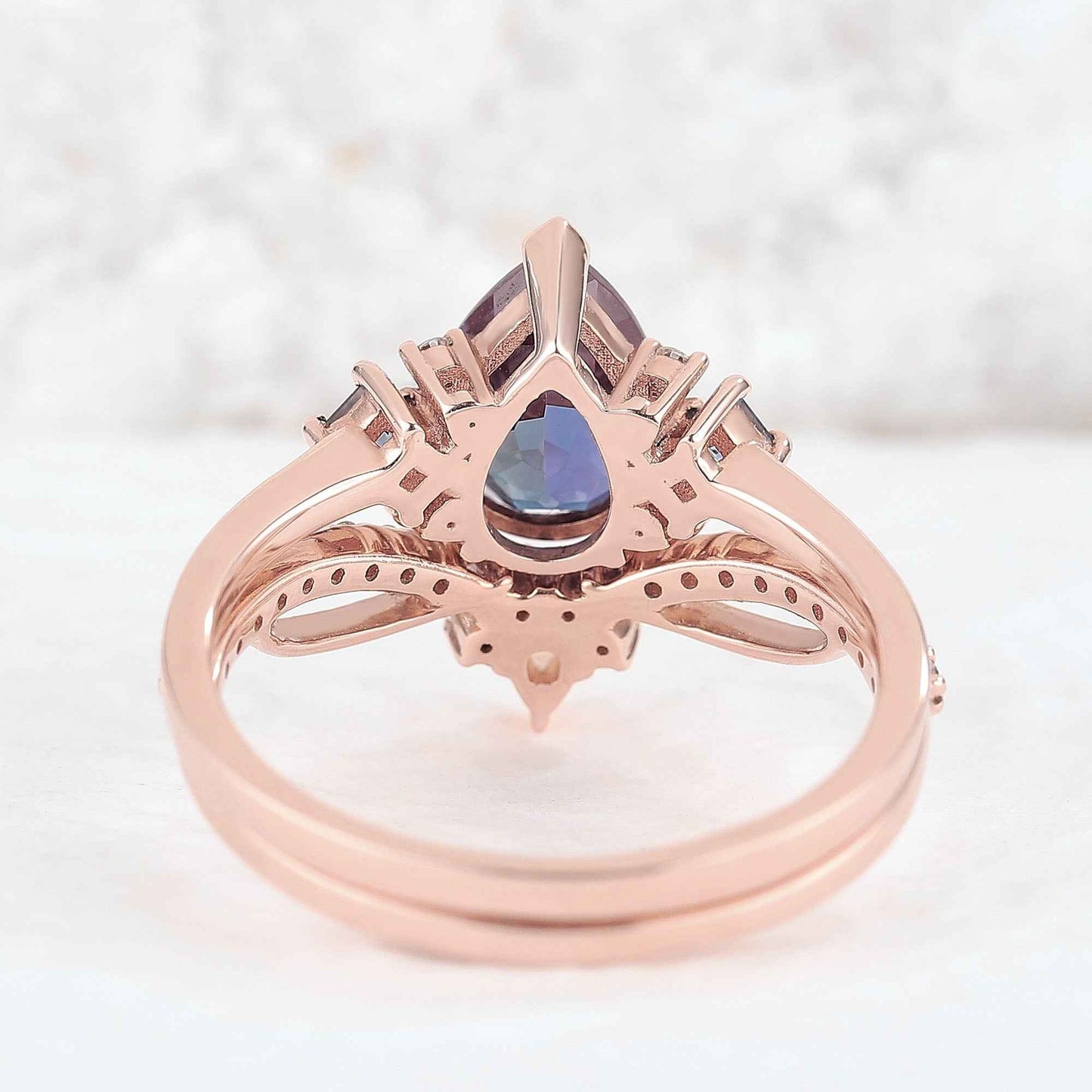 Meloriel 1 Carat Pear Stackable Alexandrite Ring Set in 925 Silver
