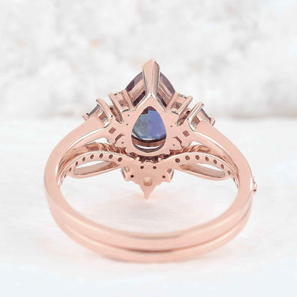 Meloriel 1 Carat Pear Stackable Alexandrite Ring Set in 925 Silver