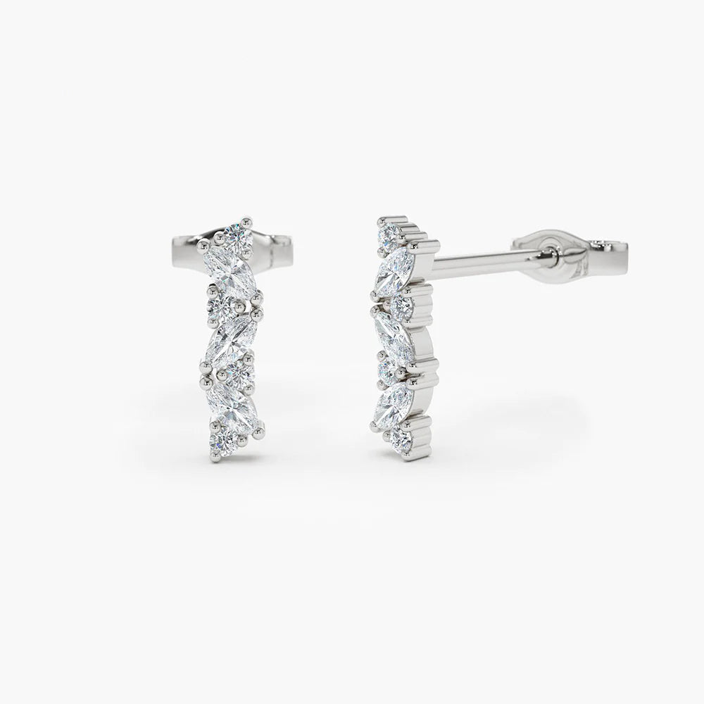 Diamond Marquise and Circle Studs | Personalized Crafted Fashion Earrings | 18K Solid Gold | H Color Diamonds & Natural White Diamonds | Engagement, Wedding Gift