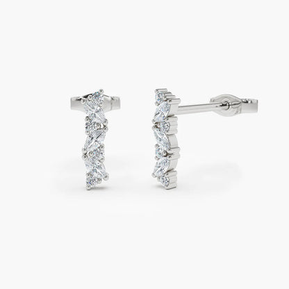 Diamond Marquise and Circle Studs | Personalized Crafted Fashion Earrings | 18K Solid Gold | H Color Diamonds & Natural White Diamonds | Engagement, Wedding Gift