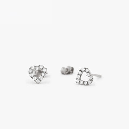 Natural Diamond Heart Stud Earrings | 18K Solid Gold & Round Brilliant Cut H Color Diamonds | Women's Statement Jewelry | GIA Certified