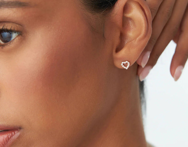 Natural Diamond Heart Stud Earrings | 18K Solid Gold & Round Brilliant Cut H Color Diamonds | Women's Statement Jewelry | GIA Certified