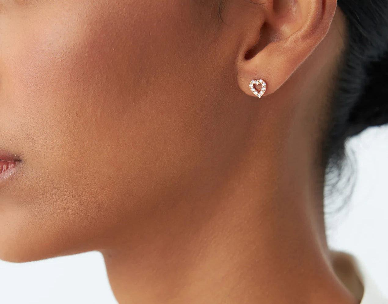 Natural Diamond Heart Stud Earrings | 18K Solid Gold & Round Brilliant Cut H Color Diamonds | Women's Statement Jewelry | GIA Certified