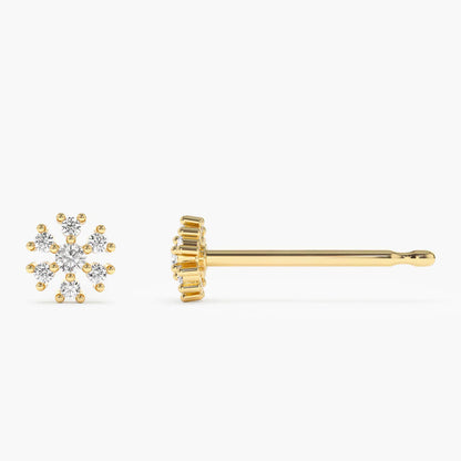 Diamond Round Cut Earrings | Artisan Petite 18K Yellow Gold Stud Earrings | Natural Diamond & H Color | Engagement, Wedding, Gift