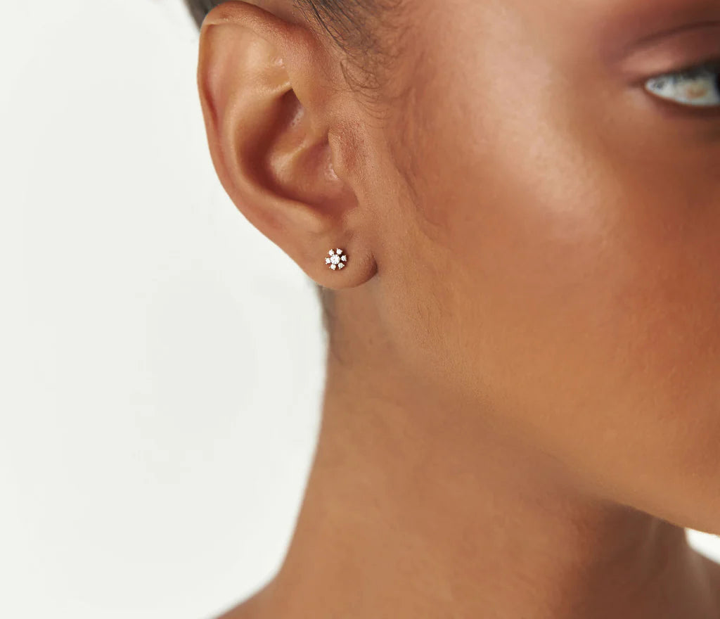 Diamond Round Cut Earrings | Artisan Petite 18K Yellow Gold Stud Earrings | Natural Diamond & H Color | Engagement, Wedding, Gift