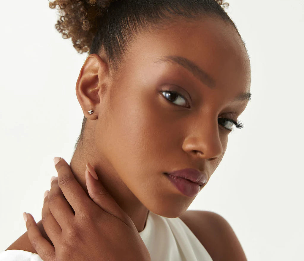 Diamond Round Cut Earrings | Artisan Petite 18K Yellow Gold Stud Earrings | Natural Diamond & H Color | Engagement, Wedding, Gift