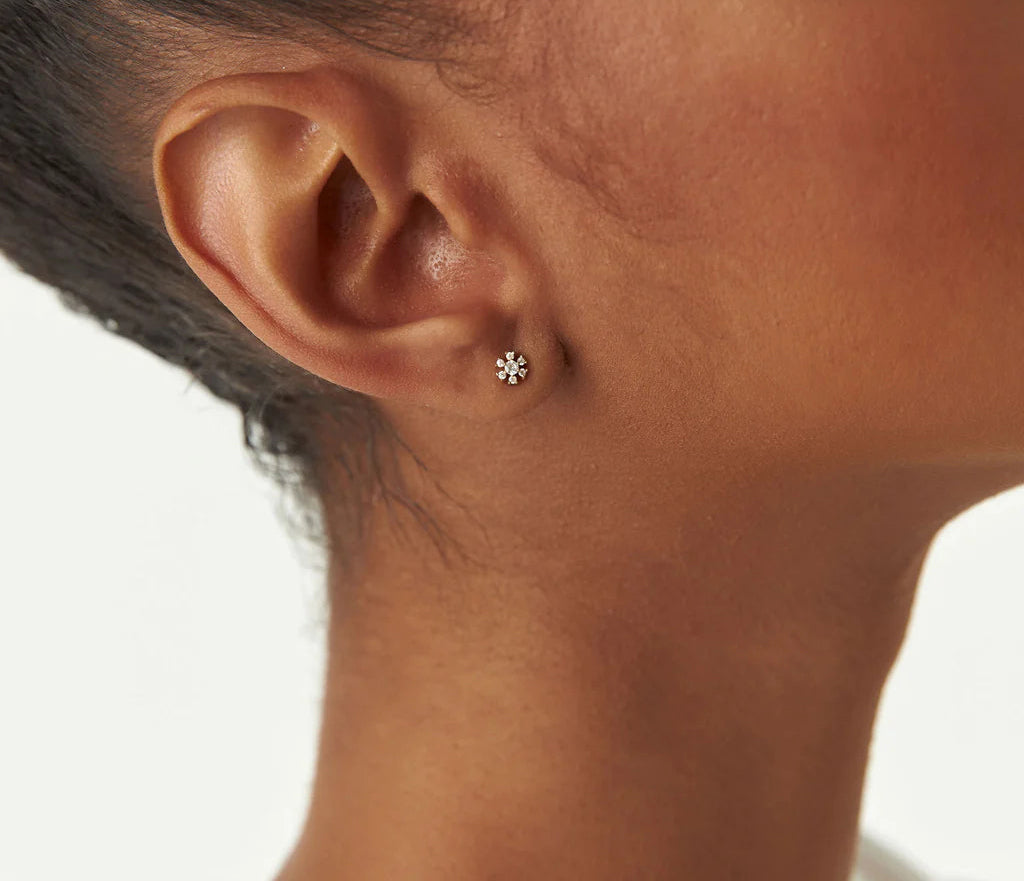 Diamond Round Cut Earrings | Artisan Petite 18K Yellow Gold Stud Earrings | Natural Diamond & H Color | Engagement, Wedding, Gift
