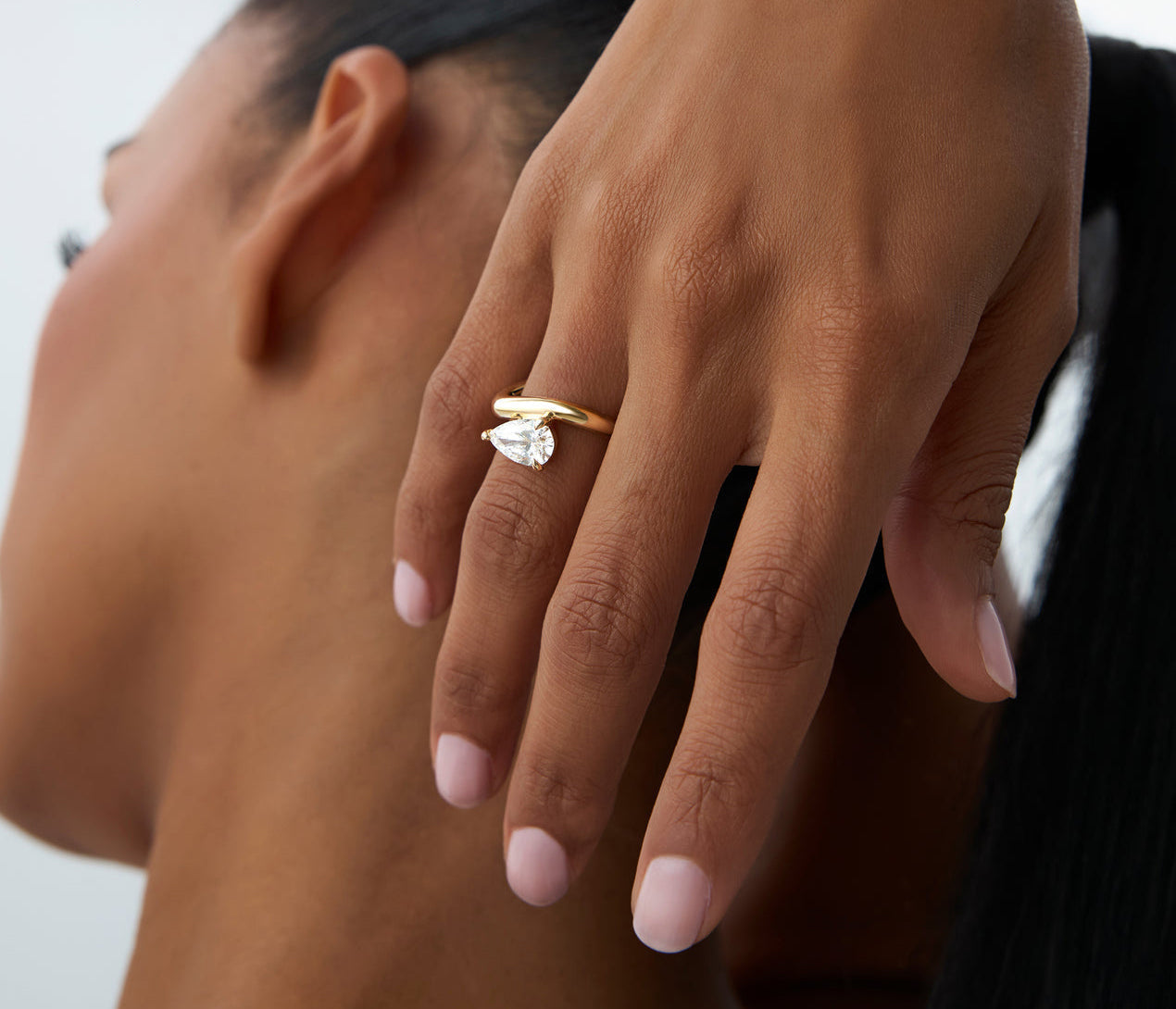 Diamond Pear Cut Wave Ring | Lab Grown 1.55 Ctw Diamond & 18K Solid Gold Ring | Women's Engagement Wedding Band | Lab Diamonds for Women | Exquisite Jewelry