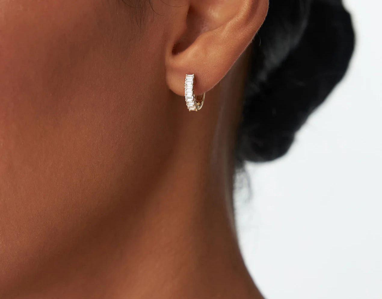 Diamond Baguette Huggies Earrings | Lab Grown Natural Diamonds & 18k Solid Gold Earrings | Elegant Gifts for Women | Engagement, Wedding, Anniversary