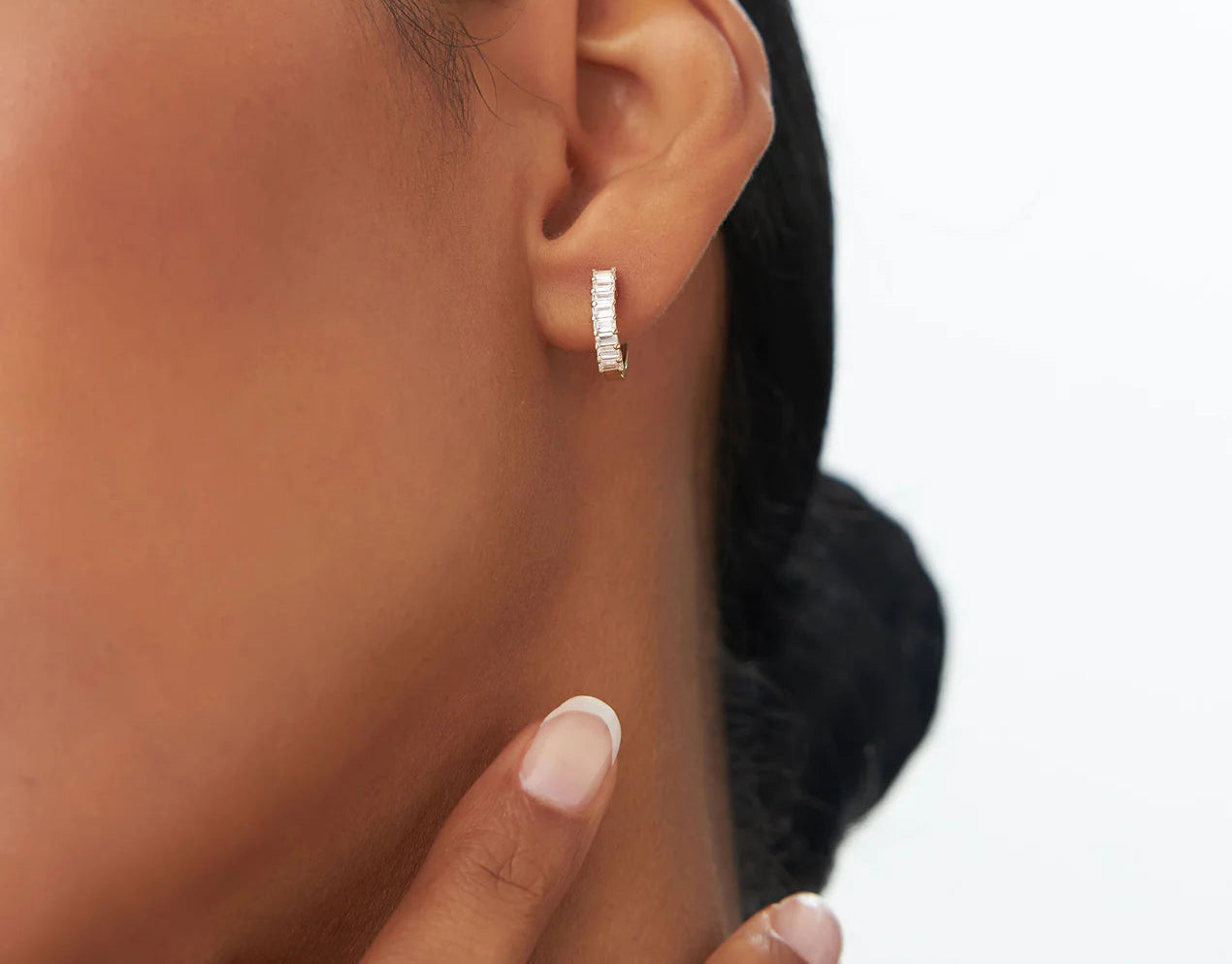 Diamond Baguette Huggies Earrings | Lab Grown Natural Diamonds & 18k Solid Gold Earrings | Elegant Gifts for Women | Engagement, Wedding, Anniversary