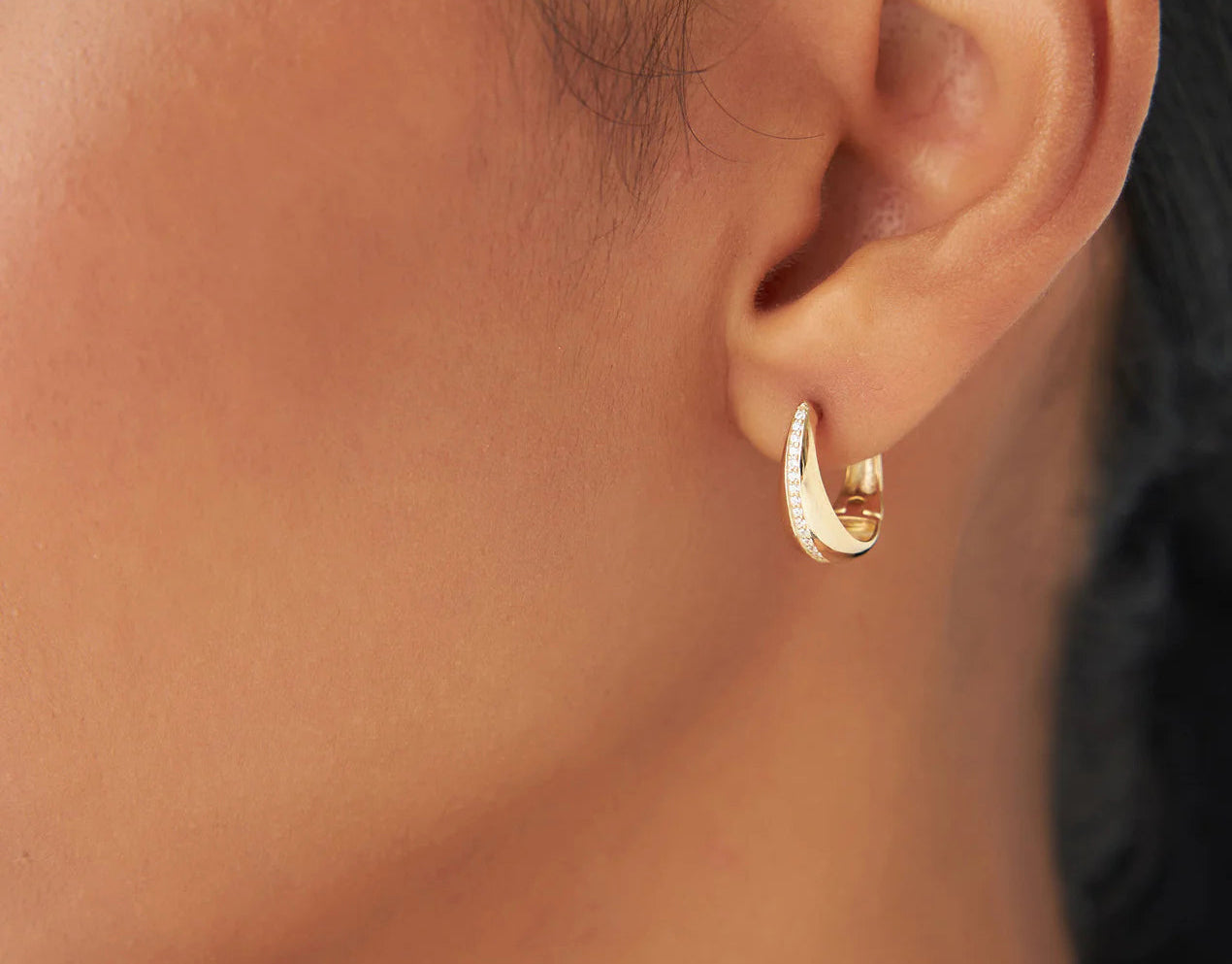 Diamond Teardrop Hoop Earrings | Lab Grown Round Brilliant Cut Diamonds & 18k Solid Gold Studs | Minimalist Jewelry for Women