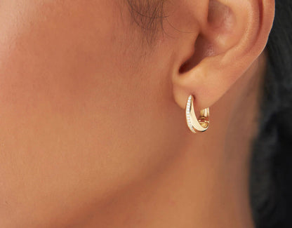 Diamond Teardrop Hoop Earrings | Lab Grown Round Brilliant Cut Diamonds & 18k Solid Gold Studs | Minimalist Jewelry for Women