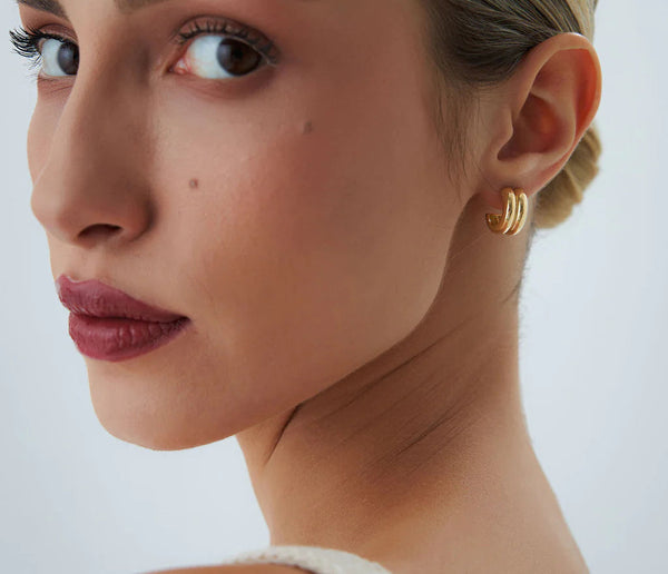 Geometric Twin C Hoops | Women's 18k Solid Gold Earrings | Trendy Engagement, Wedding, Gift | Purity 585