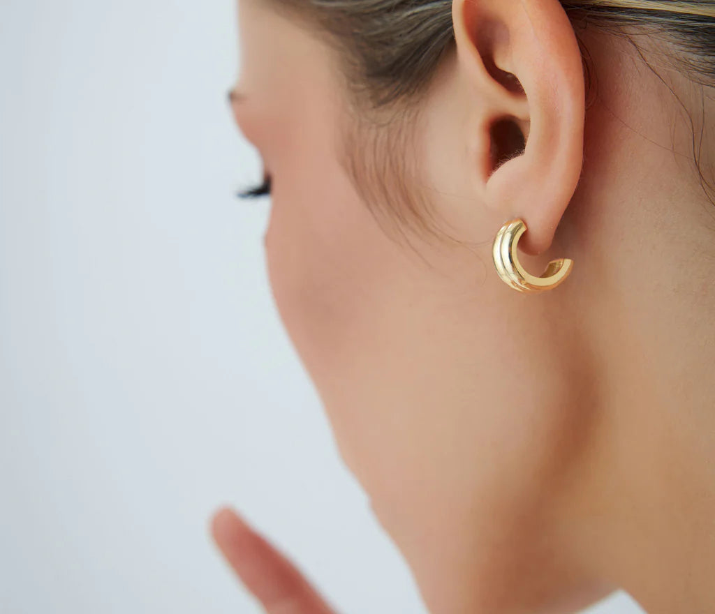 Geometric Twin C Hoops | Women's 18k Solid Gold Earrings | Trendy Engagement, Wedding, Gift | Purity 585